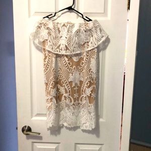 White lace off shoulder dress